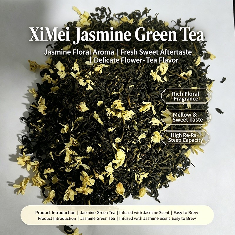 Tightly rolled whole leaves are scented with fresh flowers, resulting in a rich, natural floral aroma and a taste that is fresh, brisk, mellow, and sweet. The floral fragrance is deeply infused into the tea, which withstands multiple steepings; it is highly popular in the Russian market, and tea bag specifications can be customized.