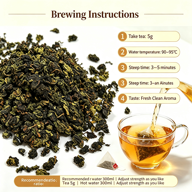 The tightly rolled, spherical granules are plump and full; the elegant orchid aroma is high-rising and long-lasting; the taste is mellow and sweet; and the tea withstands multiple steepings. Suitable for supermarkets and cafés; packaging options for loose-leaf and tea bags can be customized.