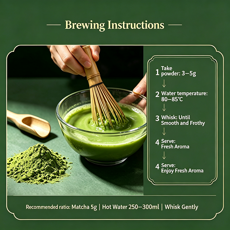 Ultra-fine 1,200-mesh tea powder featuring a fresh seaweed aroma and a crisp, mellow flavor; it dissolves evenly without clumping. Ideal for milk tea and baking applications; available for bulk supply as well as private-label customization in small packaging.